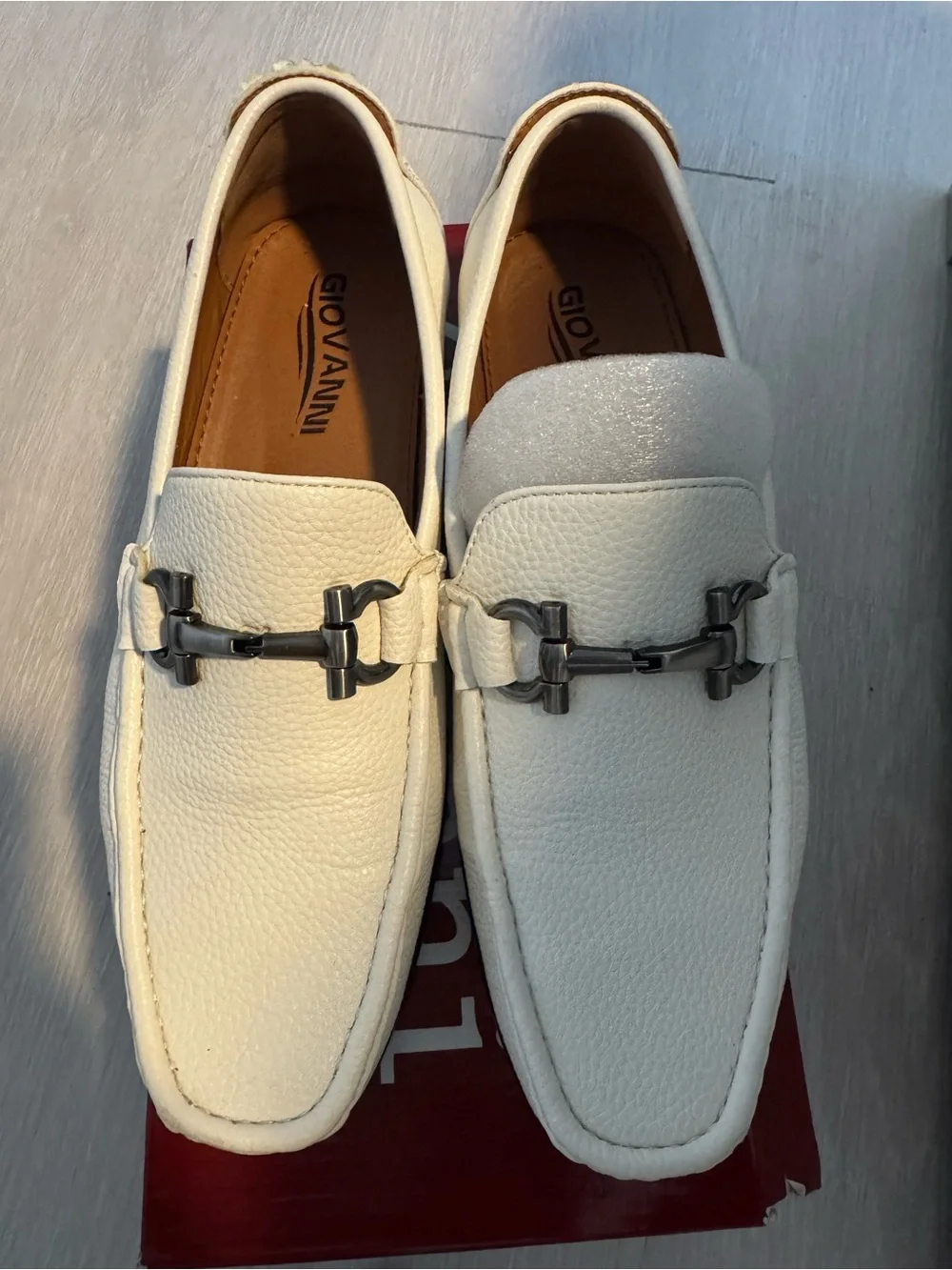 Giovanni Men's Cream Leather Bit Loafers - Slip-On Dress Loafers